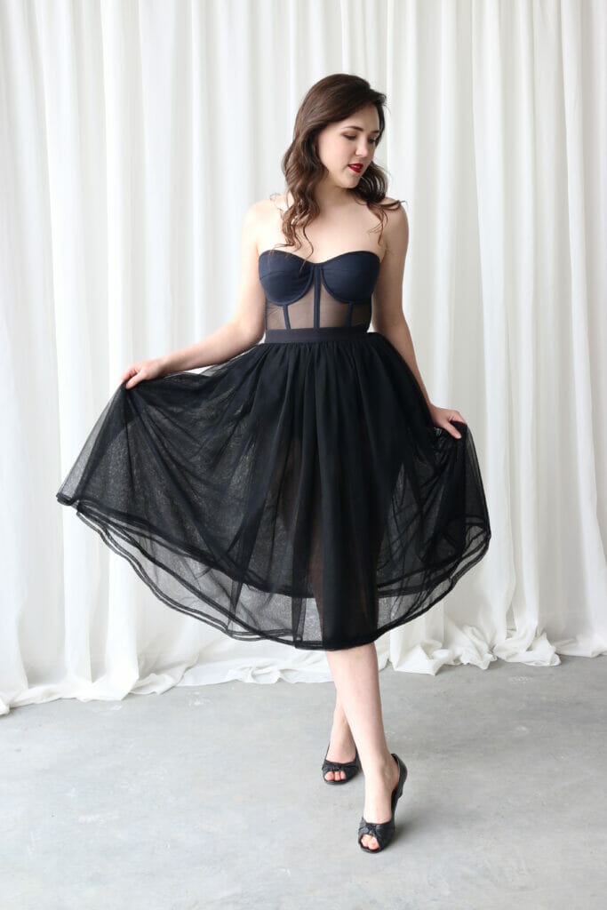 Black Corset Tulle Dress. Strapless. Built in bra. Small.