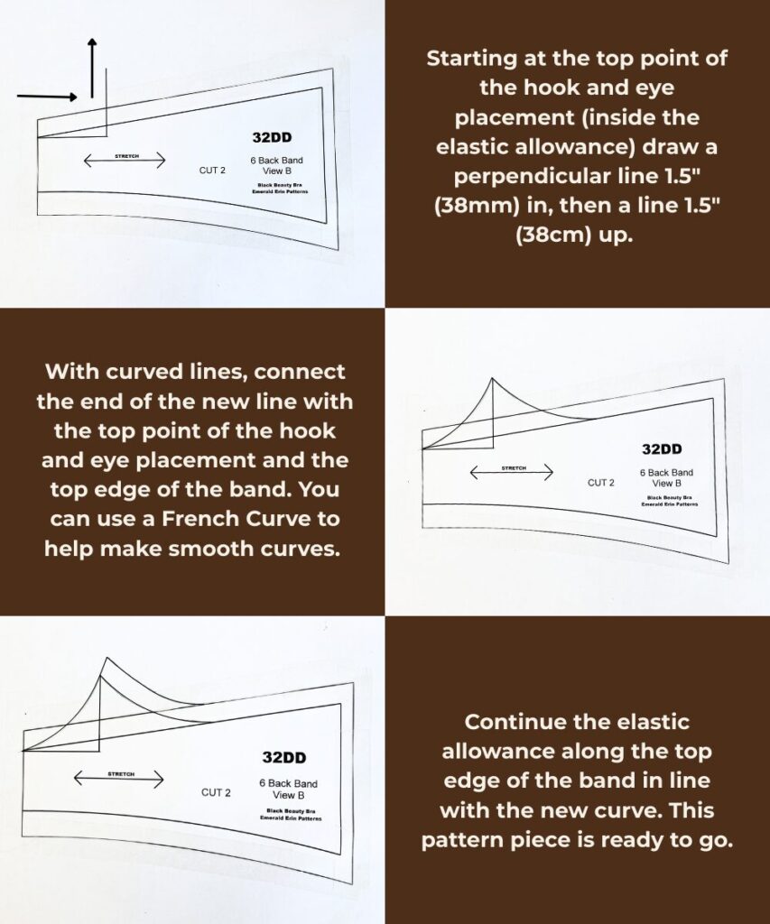 Flat Pattern Modifications to Bra Back Band for Scoop Back Strap Attachment 